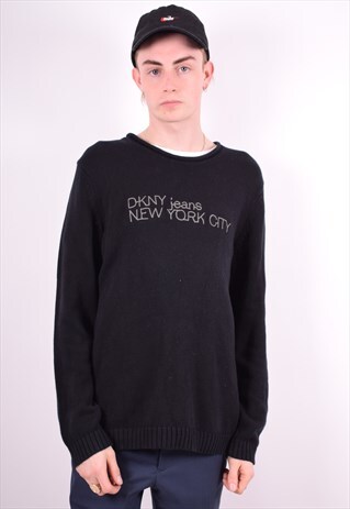 DKNY MENS VINTAGE JUMPER SWEATER LARGE BLACK 90'S