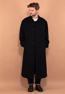 Vintage 80's Men Loden Wool Blend Coat in Navy Blue