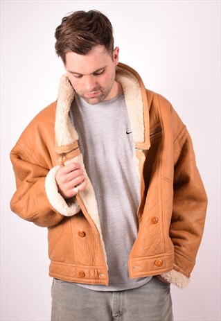 MENS VINTAGE SHERPA JACKET XXL BROWN 90S