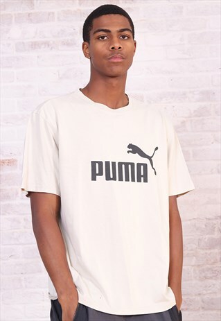 VINTAGE PUMA BIG PRINT LOGO T-SHIRT CREAM