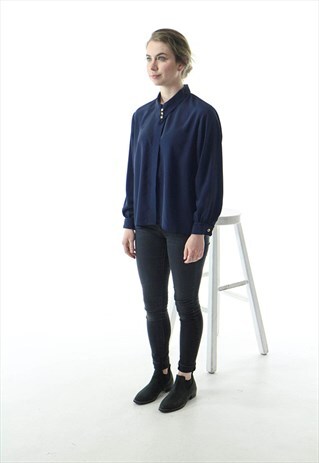 SILKY DEEP BLUE BLOUSE / OVERSIZED LONG SLEEVE SHIRT