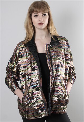 VINTAGE 80S METALLIC PATTERNED BOMBER JACKET