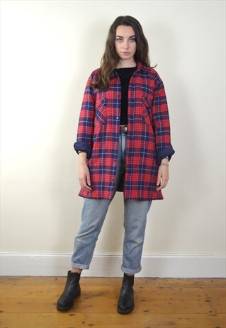 90S VINTAGE RED CHECKED PADDED LUMBERJACK SHIRT JACKET