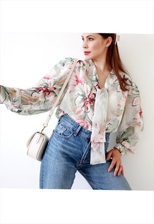 PATTERNED VINTAGE BLOUSE OVERSIZED PUFFY SLEEVES 80S FLORAL 