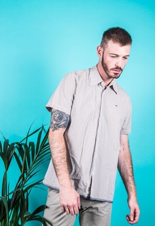 VINTAGE TOMMY HILFIGER SHIRT IN BEIGE AND BROWN STRIPES