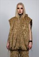 GOLDEN FAUX FUR JACKET HANDMADE DETACHABLE RAVE BOMBER BROWN