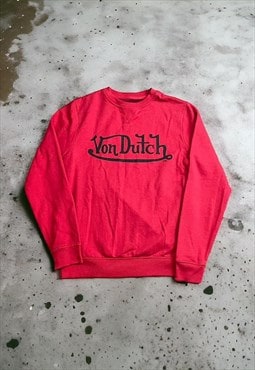 Y2K Men's Von Dutch Red Spell Out Sweatshirt 