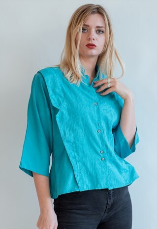 VINTAGE 80S ABSTRACT CUT BLOUSE IN 3/4 SLEEVE