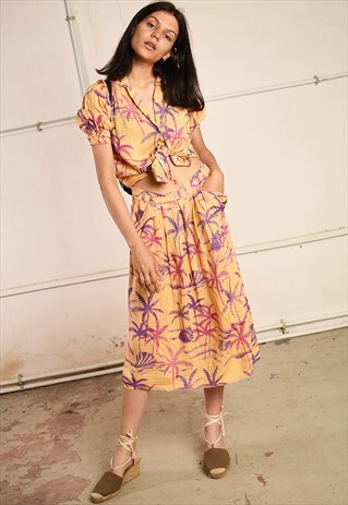 90'S RETRO PALM TREE PRINT FESTIVAL CO-ORD TWO PIECE
