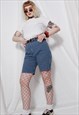 90S GRUNGE Y2K HIGH WAIST DENIM BLUE CHECKED MID SHORTS