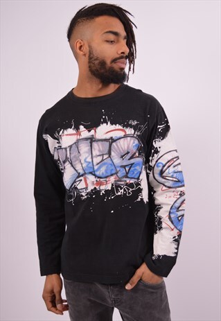 ENERGIE MENS VINTAGE TOP LONG SLEEVE LARGE BLACK 90S