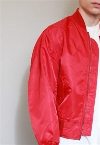 VINTAGE STYLE RED RETRO BOMBER JACKET