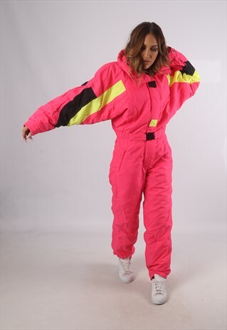 VINTAGE NEON FULL SKI SUIT SNOW SPORTS JUMPSUIT UK 12 M (93P