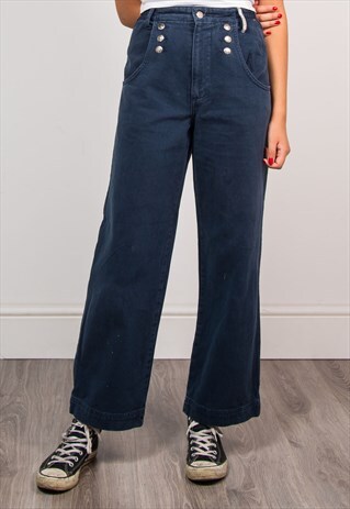 VINTAGE 90'S NAVY BLUE STRAIGHT LEG BUTTON JEANS