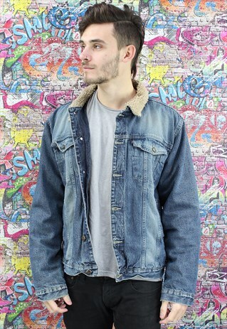 VINTAGE 80S DARK BLUE BLANKET LINED DENIM JACKET. UNISEX.