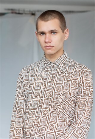 VINTAGE 70S BOHO SLIM FIT SHIRT IN LONG SLEEVE