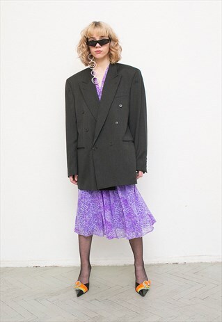 VINTAGE YVES SAINT LAURENT BLAZER GREY WOOL BUTTON UP