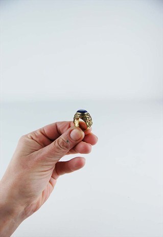 VINTAGE ETHNIC BOHO BLUE OVAL STONE RING