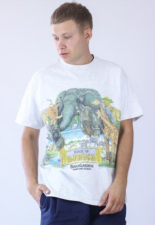 VINTAGE MENS EDGE OF AFRICA ANIMAL ZOO BIG LOGO T-SHIRT