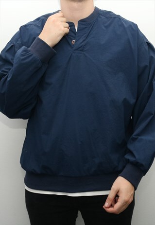 VINTAGE NIKE - BLUE EMBROIDERED SLEEVE BUTTON UP WINDBREAKER