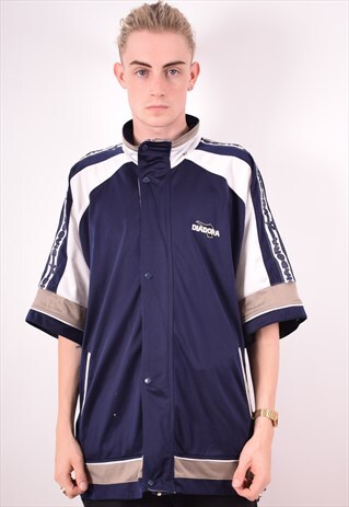 DIADORA MENS VINTAGE TRACKSUIT TOP JACKET LARGE BLUE 90S