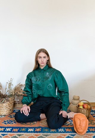 HAND EMBROIDERED GREEN SHIRT