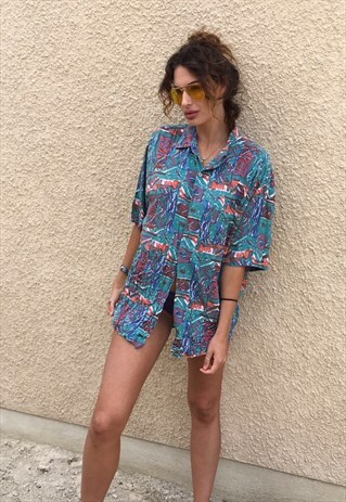 PATTERNED OVERSIZED RETRO VINTAGE UNISEX FESTIVAL SHIRT