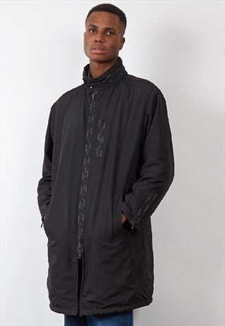RARE VINTAGE 90'S MOSCHINO BLACK LOGO TRIM COAT