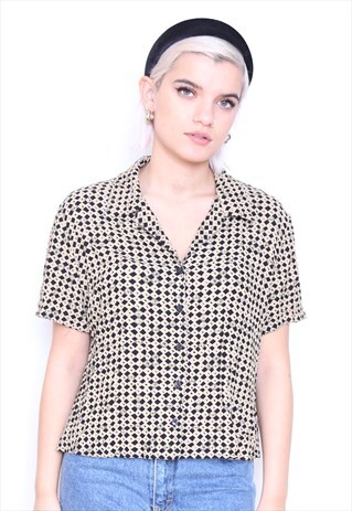 VINTAGE 90S BROWN BLACK CHECK PRINT SHIRT