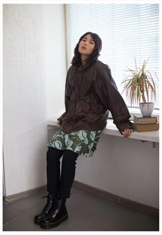 VINTAGE 80'S LEATHER BOMBER JACKET IN BROWN