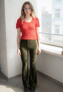 Vintage 70's Unique Red Hand Knitted Top