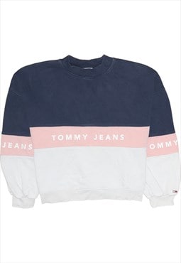 Vintage 90's Tommy Jeans Sweatshirt Spellout Crew Neck Navy