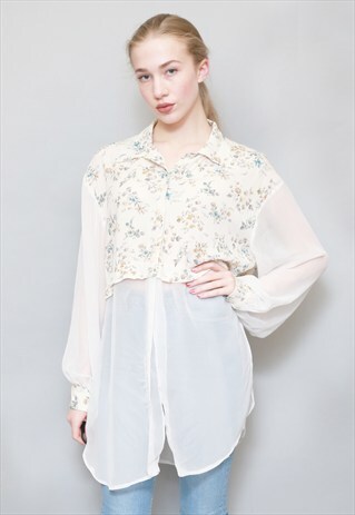 VINTAGE 1990'S 'CLOCKHOUSE' LIGHT BEIGE FLORAL SHIRT