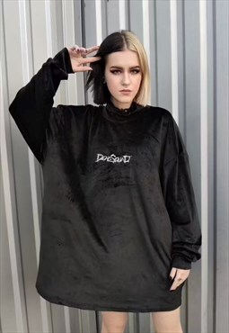 Dead squad slogan sweatshirt velvet finish jumper in black