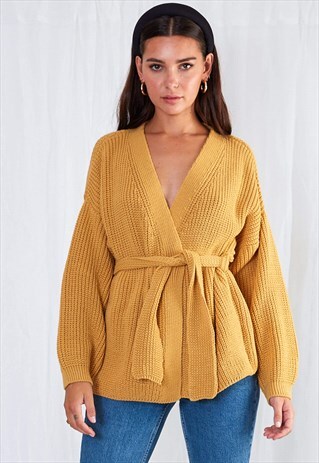 ARDEN TIE CARDIGAN - MUSTARD