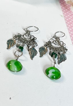 Y2K Silver and Green Boho Drop Earrings