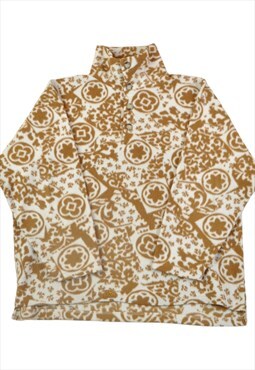 Vintage Fleece 1/4 Button Retro Pattern Ladies Large