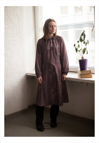 VINTAGE 80'S GREY PATTERNED LONG SLEEVED DRESS