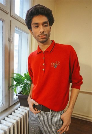 VINTAGE GOLDEN CREST BUTTONS ROYALTY VIBE RED JUMPER