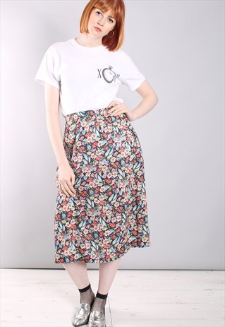 VINTAGE 60S FLORAL PATTERNED MIDI SKIRT