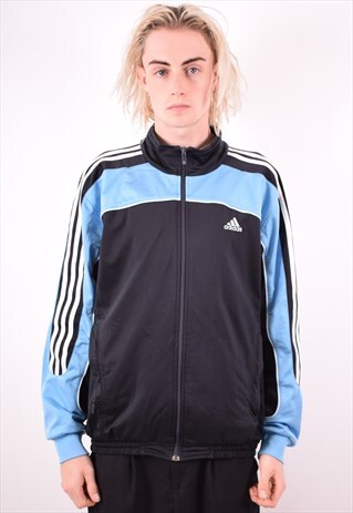 ADIDAS MENS VINTAGE TRACKSUIT TOP JACKET LARGE NAVY BLUE 90S