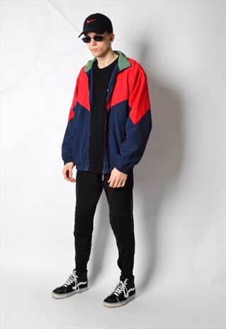 VINTAGE 90S RED NAVY BLUE COLOUR BLOCK TRACK JACKET