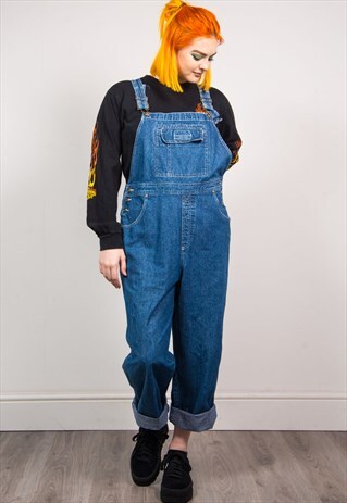 VINTAGE 90'S BLUE DENIM LONG STRAIGHT LEG DUNGAREES