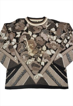 Vintage Knitwear Sweater Retro Pattern Brown Ladies Medium