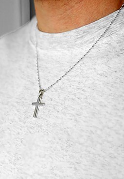 54 Floral 16" Large Cross Pendant Necklace Chain - Silver