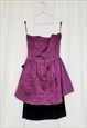 VINTAGE 90S RETRO PURPLE FLORAL PEPLUM BANDEAU PROM DRESS