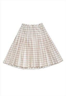  Vintage plaid tartan pleated midi skirt in cream