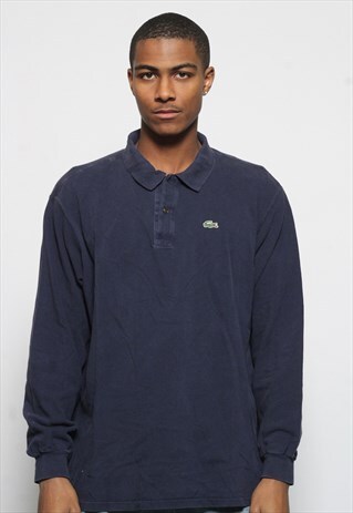 VINTAGE LACOSTE LONG SLEEVE POLO RUGBY SHIRT BLUE