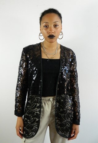 BLACK SHEER SEQUENCES VINTAGE 80S TOP FESTIVAL JACKET