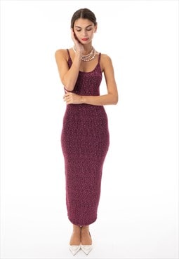 Scooped-neck sleeveless metallic-knit maxi dress in Pink